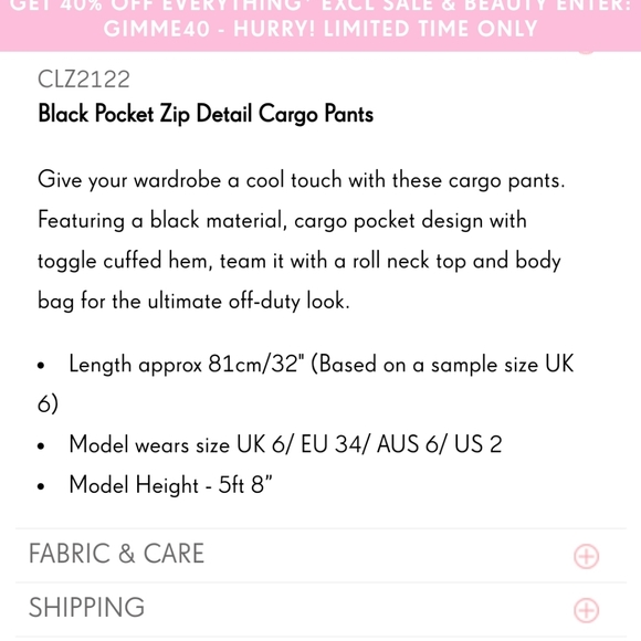 NWT Trendy Black Cargo Pant US Size 6 UK Size 10 - Picture 5 of 8